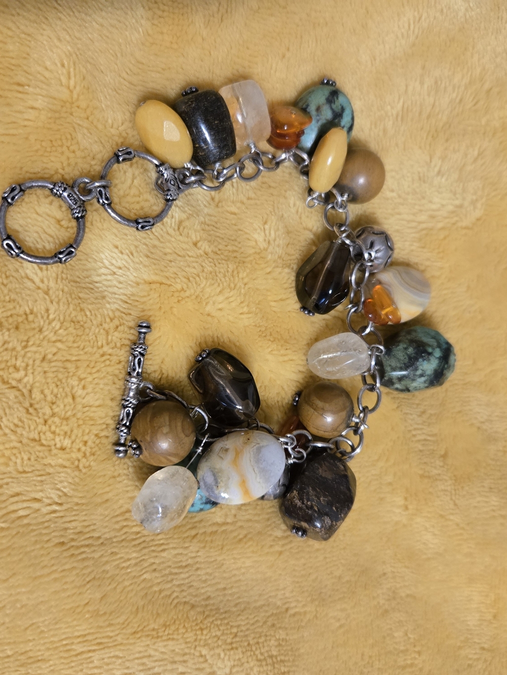 Silpada Turquoise, Amber & Cream Bead Charm Bracelet. EUC